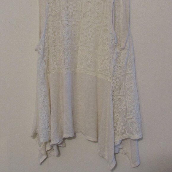 AB Studio Lace Flyaway Vest Women's Medium Oatmeal Linen Blend Open Front Draped - Picture 5 of 8